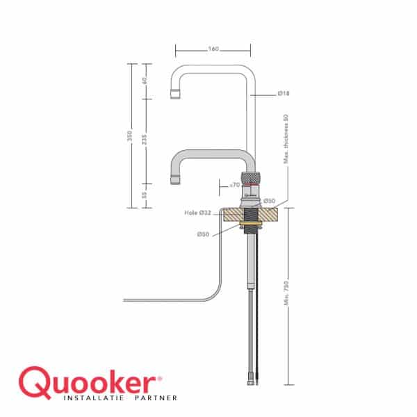 Quooker Classic Nordic square single tap incl montage